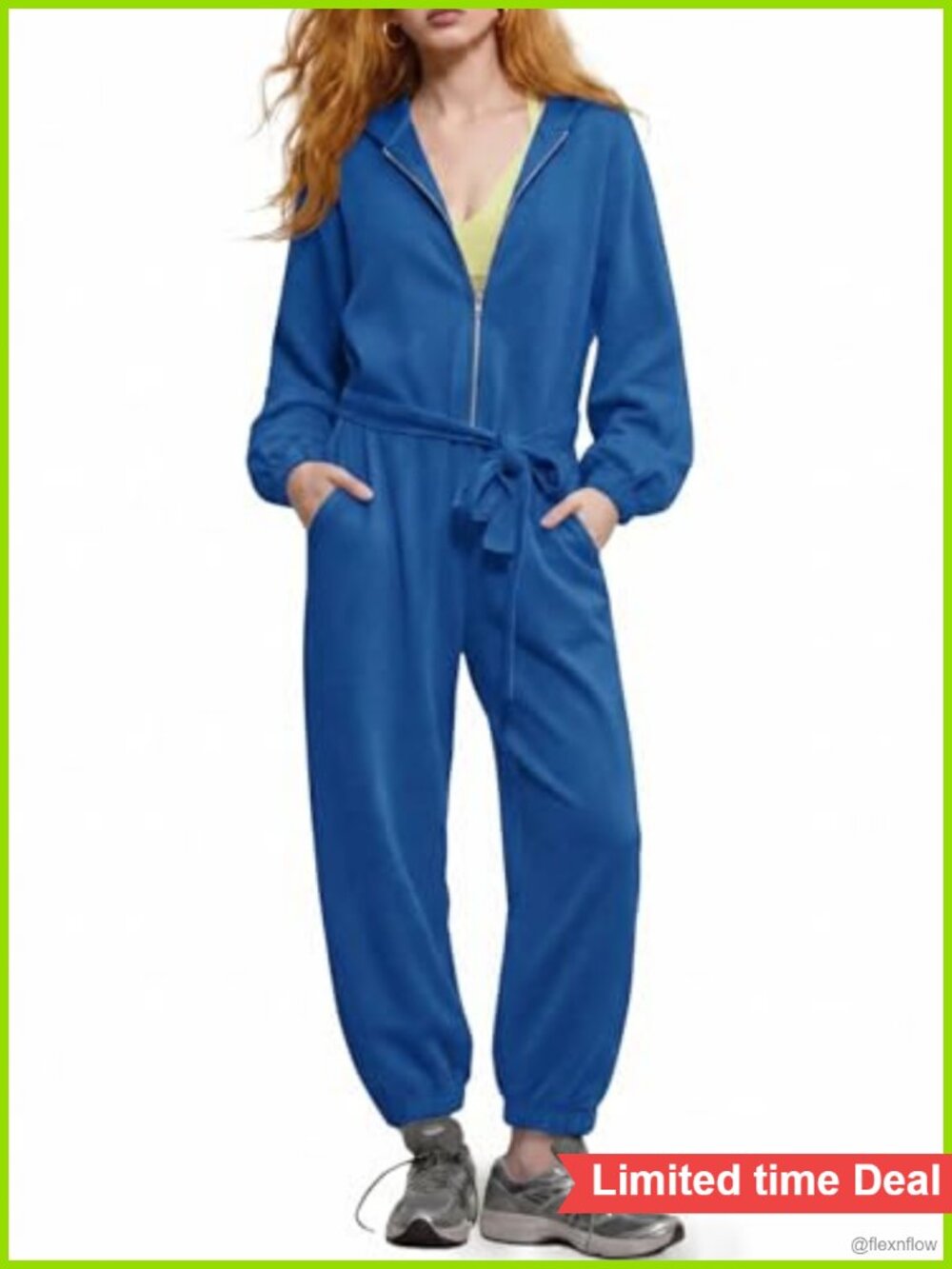 Women's Long Sleeve Half Zip Hoodie Jumpsuit Tie Waist Jogger One Piece Outfit